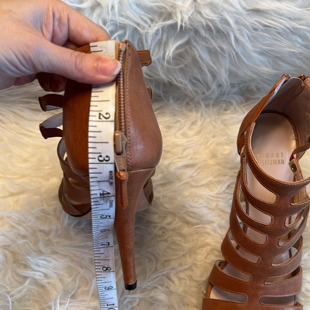 Stuart Weitzman Women’s Outing Strappy Cage Camel Nude/Brown Sandal Size 8.5 US - Picture 11 of 17
